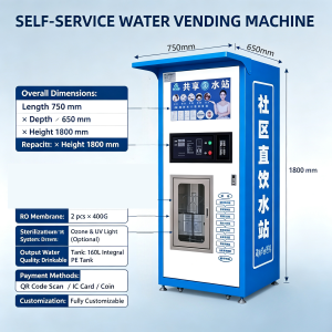Outdoor Drinking Water Vending Machine — QR Code, IC Card & Coin Payment | 160L PE Tank | Fully Customizable
