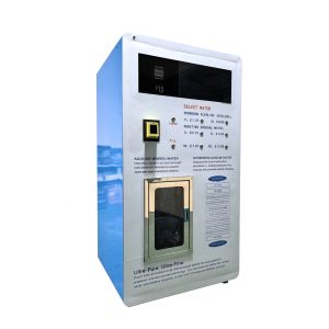 IoT-enabled 24-hour self-service water vending machine featuring simple, easy-to-use buttons for dispensing fixed volumes.